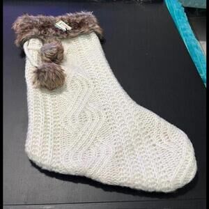 Handmade Holiday Fur Trim Ivory Knit Christmas Stocking NWT